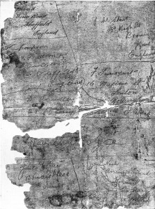 A copy of the piece of paper with soldiers' details found in a bottle buried at Iron. Click on the image for Messrs, Stent, Innocent, Howard and Thompson details.